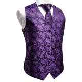 Men's 4 Pcs Luxury Royal Purple Tie Vest Set - Purple - 4pc Tie Set - MJ-0015 - 3XL - Silk - image 6