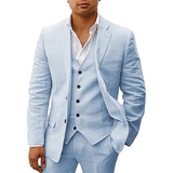 Men's 3 Pcs Linen Summer Wedding Suits - Blue - Navy Blue / Wedding Suit - 5XL - Linen - image 17