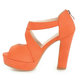 Women's Block Heel High Platform Sandal - Orange - Platform Sandals - 43 B - PU Leather - image 28
