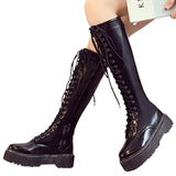 Women's Men's Knee High Lace Up Boots - Black - Matte 1 / Knee High Boots - 48 B - PU Leather - image 39