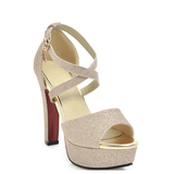Women's Sequin High Platform Sandals - Gold - 11.5cm / Sandals - 43 B - PU Leather - image 7