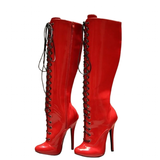 Women's Retro Burlesque Stiletto Boots - Red - High Boots - 46 B - PU Leather - image 1