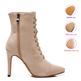 Women's Lace-up Suede Dress Boots - Beige - 1 / Suede 10.0cm Heels - 44 B - PU Suede Leather - image 38