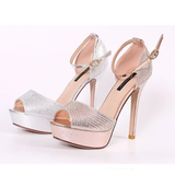 Women's Shimmery High Heel Stilettos - Gold - Super High Heels - 39 B - PU Leather - image 23