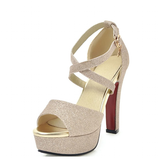 Women's Sequin High Platform Sandals - Gold - 11.5cm / Sandals - 43 B - PU Leather - image 2