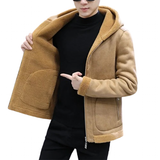 Men's Hooded Winter Faux Leather Jacket - Khaki - Jacket - 8XL - PU Leather - image 22