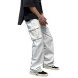 Men's Loose Fit Long White Cargo Pants - White - Cargo Pants - XXXL - Polyester Denim - image 39
