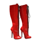 Women's Retro Burlesque Stiletto Boots - Red - High Boots - 46 B - PU Leather - image 2