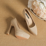 Women's Elegant Patent High Heel Pumps - Beige - 1 / 12cm Heel - 41 B - PU Patent Leather - image 5