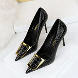 Women's Metal Buckle Pointed Toe Pumps - Green - Formal Shoes - 40 B - PU Leather - image 29