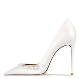 Women's Pearl Leather Wedding Stilettos - White - 1 / 6cm / Bridal Shoes - 41 B - Genuine Leather - image 9