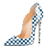 Women's Colored Checkered Patent High Heels - Black/White - 12cm Heel - 44 B - PU Leather - image 4