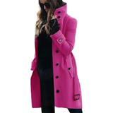 Women's Wool Blend Stand Collar Coat - Rosy Red - Women's Jacket - XXXL - Polyester - image 29