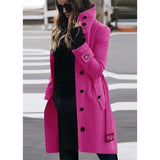 Women's Wool Blend Stand Collar Coat - Khaki - Women's Jacket - XXXL - Polyester - image 21