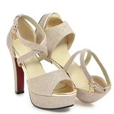 Women's Sequin High Platform Sandals - Gold - 11.5cm / Sandals - 43 B - PU Leather - image 9