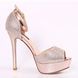 Women's Shimmery High Heel Stilettos - Gold - Super High Heels - 39 B - PU Leather - image 24