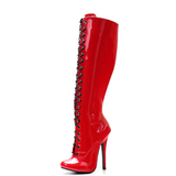 Women's Retro Burlesque Stiletto Boots - Red - High Boots - 46 B - PU Leather - image 3