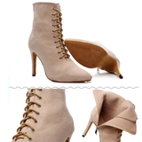 Women's Lace-up Suede Dress Boots - Beige - 1 / Suede 10.0cm Heels - 44 B - PU Suede Leather - image 26