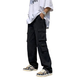 Men's Loose Fit Long White Cargo Pants - Black - Cargo Pants - XXXL - Polyester Denim - image 34