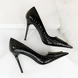 Women's Metal Buckle Pointed Toe Pumps - Green - Formal Shoes - 40 B - PU Leather - image 25