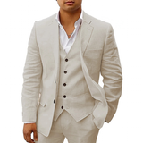 Men's 3 Pcs Linen Summer Wedding Suits - Beige - Wedding Suit - 5XL - Linen - image 6