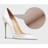 Women's Pearl Leather Wedding Stilettos - White - 1 / 6cm / Bridal Shoes - 41 B - Genuine Leather - image 11