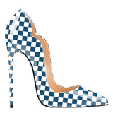 Women's Colored Checkered Patent High Heels - Black/White - 12cm Heel - 44 B - PU Leather - image 7
