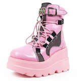 Funki Buys | Boots | Women's Goth Lace Up Platform Wedges