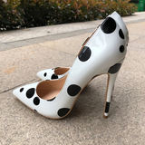Women's White Black Polka Dot Heels - White/Black - 1 / 12cm Heel - 46 B - Patent Leather - image 16