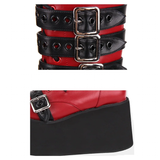 Women's Gothic Buckle Strap Biker Boots - Wine Red - Buckle Biker Boots - 34 B - PU Leather - image 10