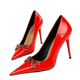 Women's Patent Leather Buckle Toe Pumps - Beige - Nude - 10cm Heels - 43 B - PU Leather - image 4