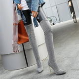 Women's Cloth Leopard Print Stiletto Boots - Khaki - Leopard Print Stretch - 45 B - Plush Stretch Material - image 19
