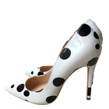 Women's White Black Polka Dot Heels - White/Black - 1 / 12cm Heel - 46 B - Patent Leather - image 19