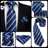Funki Buys | Neckties | Men's 3 Pcs Blue White Striped Tie Set