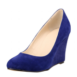 Women's High Heeled Flock Wedge Pumps - Blue - Women High Heels - 42 B - PU Flock Leather - image 1
