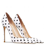 Women's Leather Polka Dot Pointed Toe Heels - White - 1 / 10cm Heel - 45 B - Silk/Leather - image 3