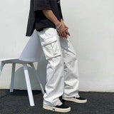 Men's Loose Fit Long White Cargo Pants - White - Cargo Pants - XXXL - Polyester Denim - image 4