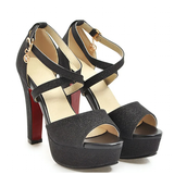 Women's Sequin High Platform Sandals - Gold - 11.5cm / Sandals - 43 B - PU Leather - image 13