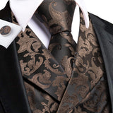 Men's 4 Pcs Formal Floral Tie Vest Sets - Brown - 4pc Tie Set - HT-MJ-0093 - 3XL - Silk - image 3