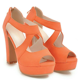 Women's Block Heel High Platform Sandal - Orange - Platform Sandals - 43 B - PU Leather - image 30