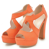 Women's Block Heel High Platform Sandal - Orange - Platform Sandals - 43 B - PU Leather - image 4