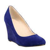 Women's High Heeled Flock Wedge Pumps - Blue - Women High Heels - 42 B - PU Flock Leather - image 3