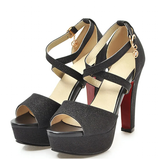 Women's Sequin High Platform Sandals - Gold - 11.5cm / Sandals - 43 B - PU Leather - image 10