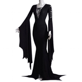 Women's Goth Lace Up Halloween Dress - Black - Morticia Adams Dress - 5XL - Polyester - image 1