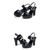 Women's High Chunky Platform Sandals - Black - Platform Sandal - 43 B - PU Leather - image 17