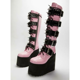 Women's Pink Studded Belt Platform Boots - Dark Pink - Platform Wedges - 46 B - PU Leather - image 17