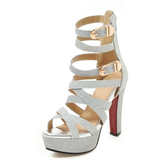 Women's Platform Gladiator Glitter Sandals - Silver - Gladiator Sandals - 48 B - PU Leather - image 1