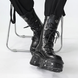 Women's Punk Style Lace-up Platform Boot - Black - Chunky Boots - 43 B - PU Leather - image 7