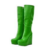 Women's Super High Wedge Heeled Boots - Black - High Boots - 52 B - PU Leather - image 22