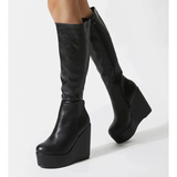 Women's High Luxury Gothic Platform Boots - Black - 1 / Lace Up - 10 B - PU Leather - image 23